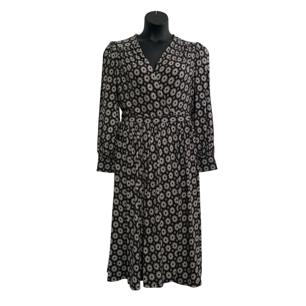 Slinky Black floral Wrap Dress Cold Shoulder 14/16 New